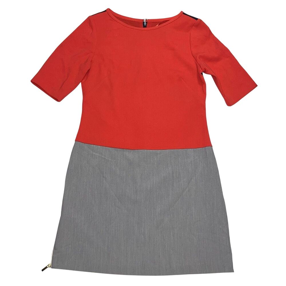 Eliza J Dress Size 6 Red Gray Blue Colorblock 3/4 Sleeve Knee Length Business